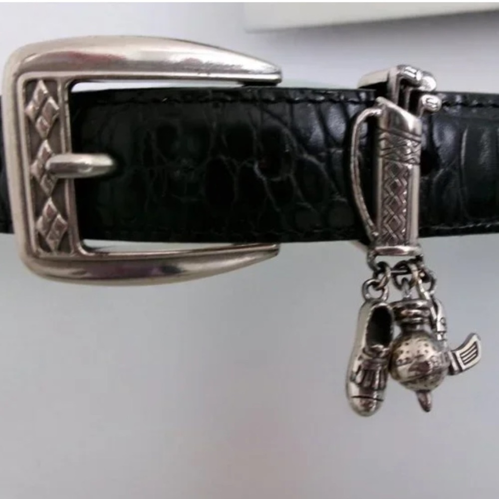 BRIGHTON Black Croc print leather/Silver Golf Charm Belt - 34
